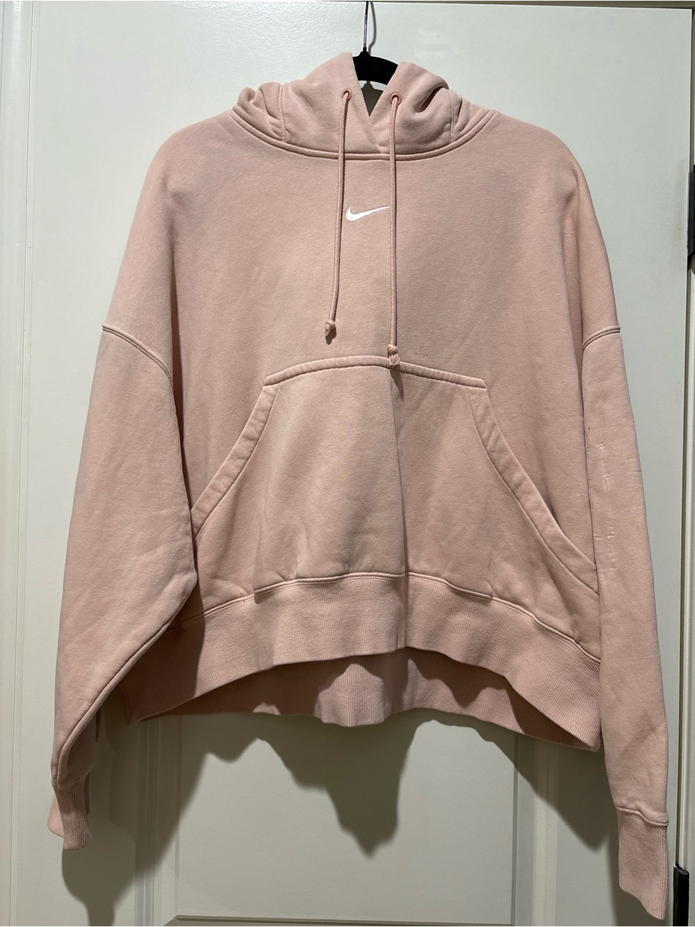 Nike Women’s Oversized Cropped Hoodie Blush Pink Swoosh Sweatshirt M - Picture 2 of 8